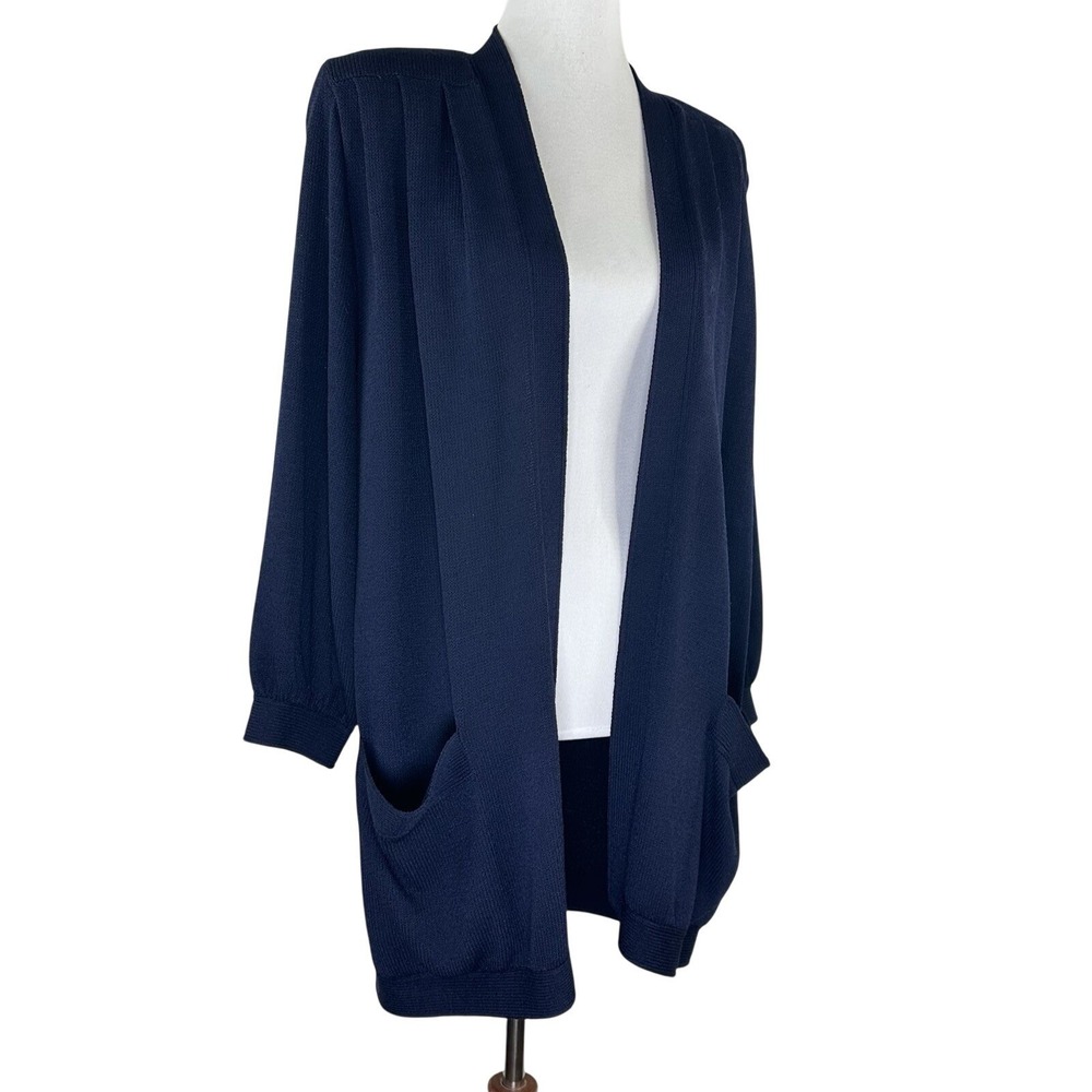 VTG St John Santana Knit Open Cardigan 3/4 Sleeve Quiet Luxury Designer Blue M
